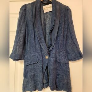 Nanette Lepore 100% Linen Ruffled Lapel Boyfriend Blazer